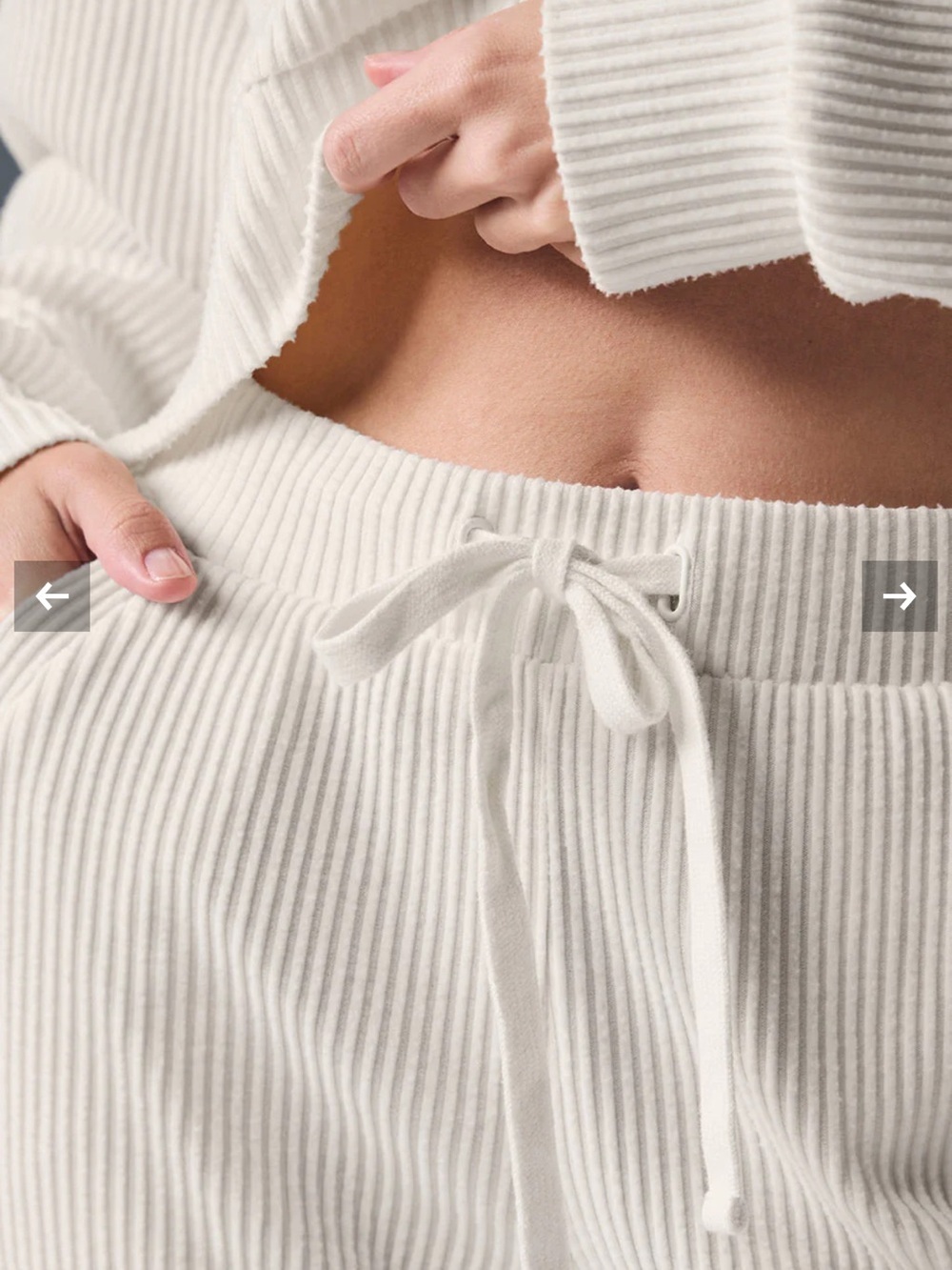 ALO Yoga Ribbed Ivory Nuse Drawstring Sweatpants - Picture 5 of 12
